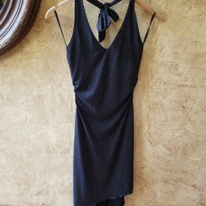 M Collection Mariposa Black with White Polka Dots Halter Dress